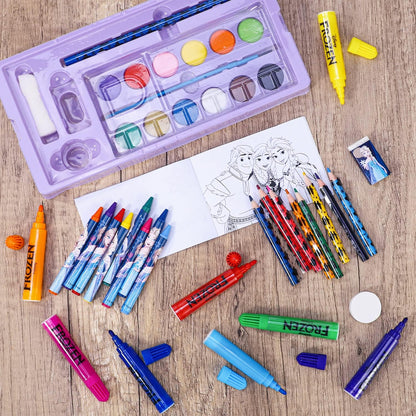 Disney Frozen Frozen Kids 52st Kleurkunst Briefpapier Set met Aquarel Vilt Tip Pennen Kleurpotloden en Potloden Reisset voor Kinderen, 13,27 g (Pack van 52) (0000563356