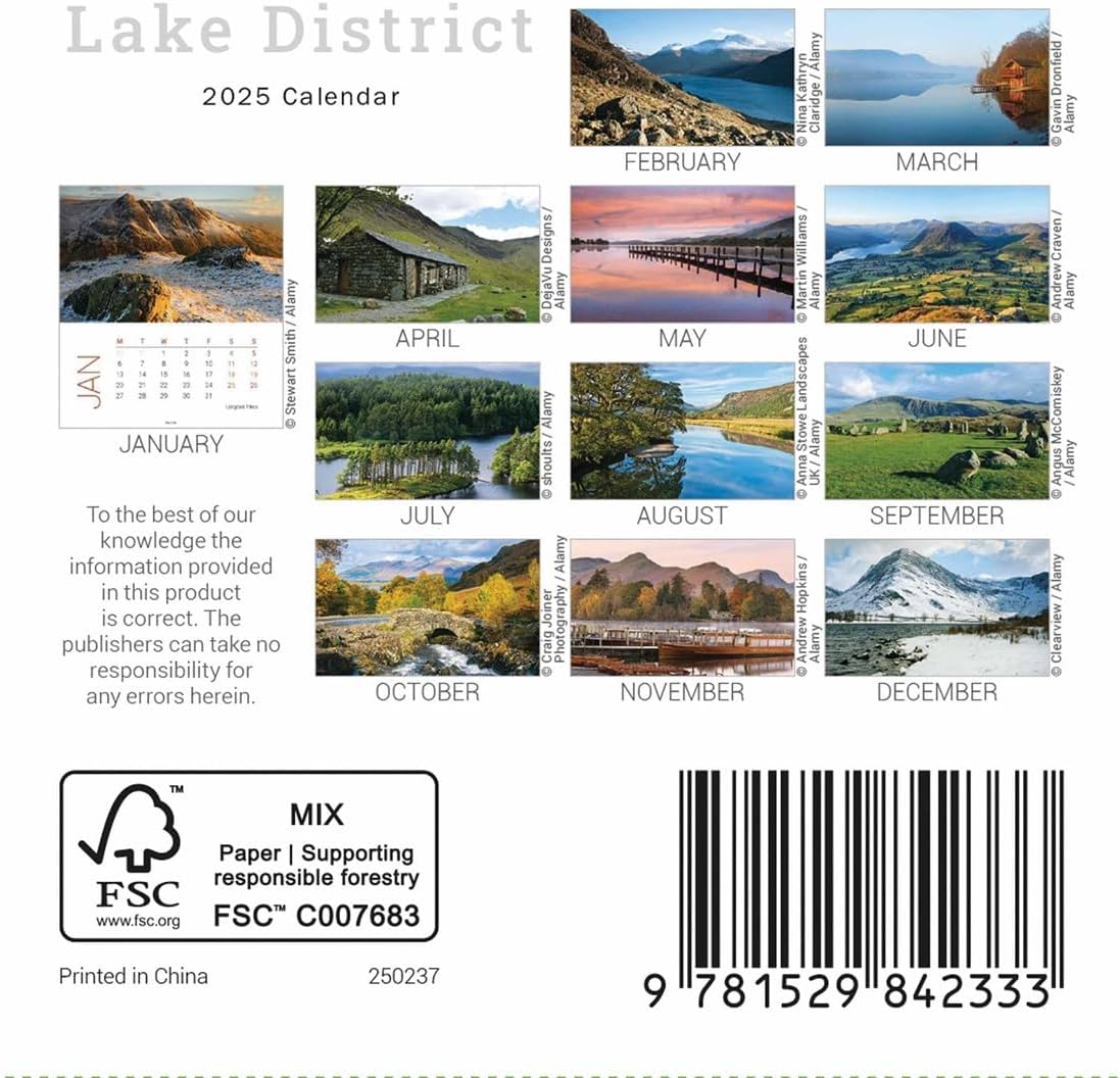 Lake District Mini Easel Calendar 2025