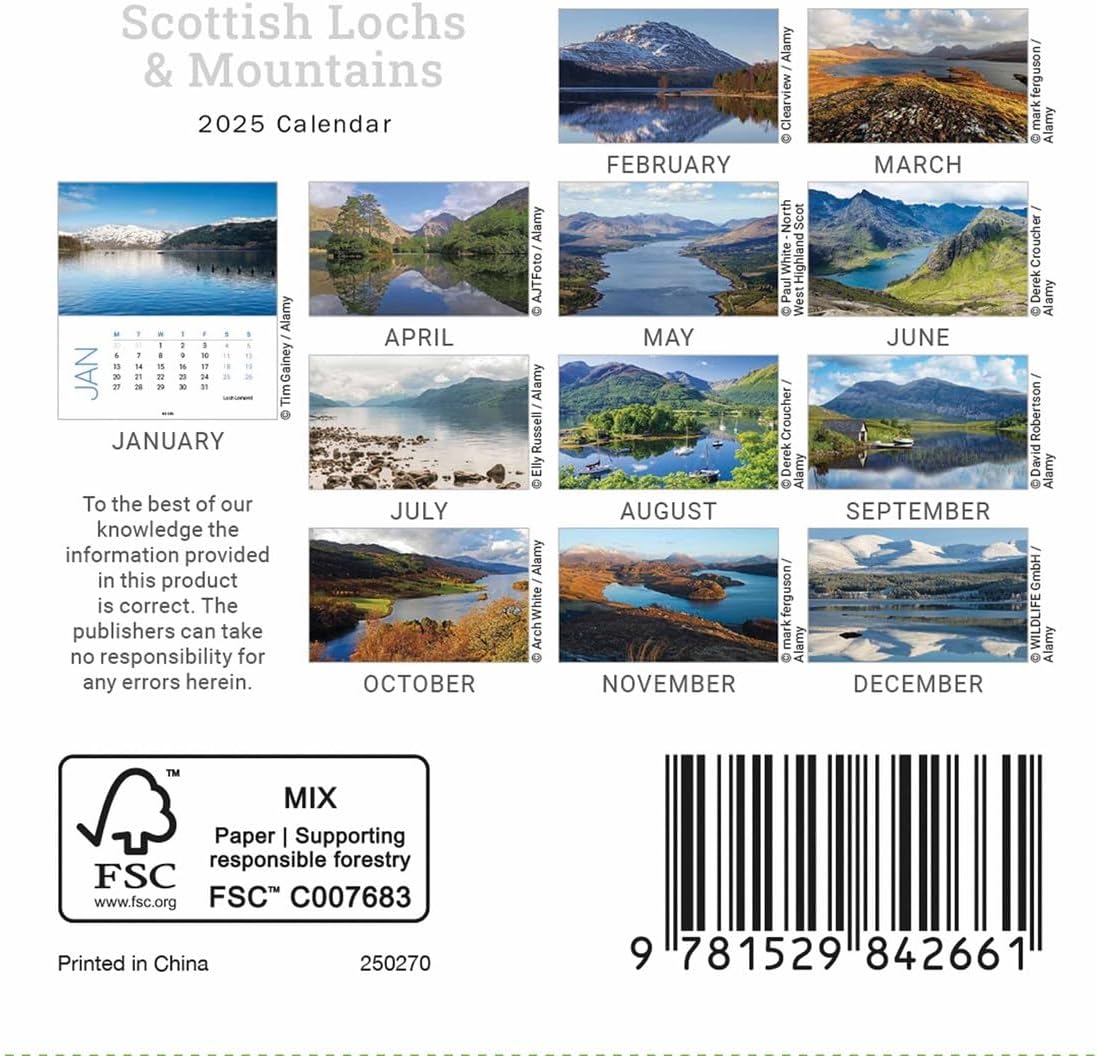 Scottish Lochs & Mountains Mini Easel Calendar 2025