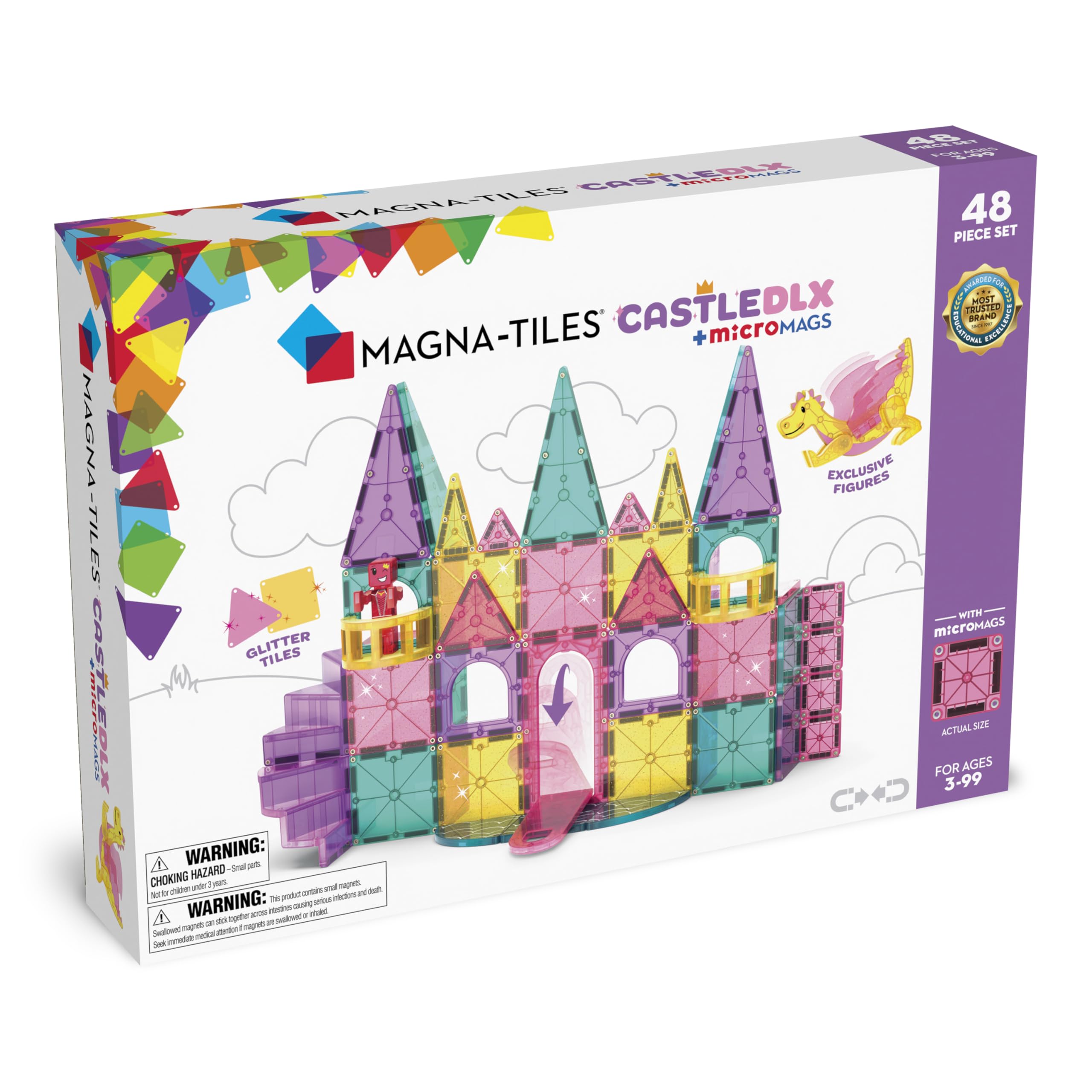 Magna-Tiles Castle DLX 48-Piece Magnetic Construction Set, The Original Magnetic Building Brand