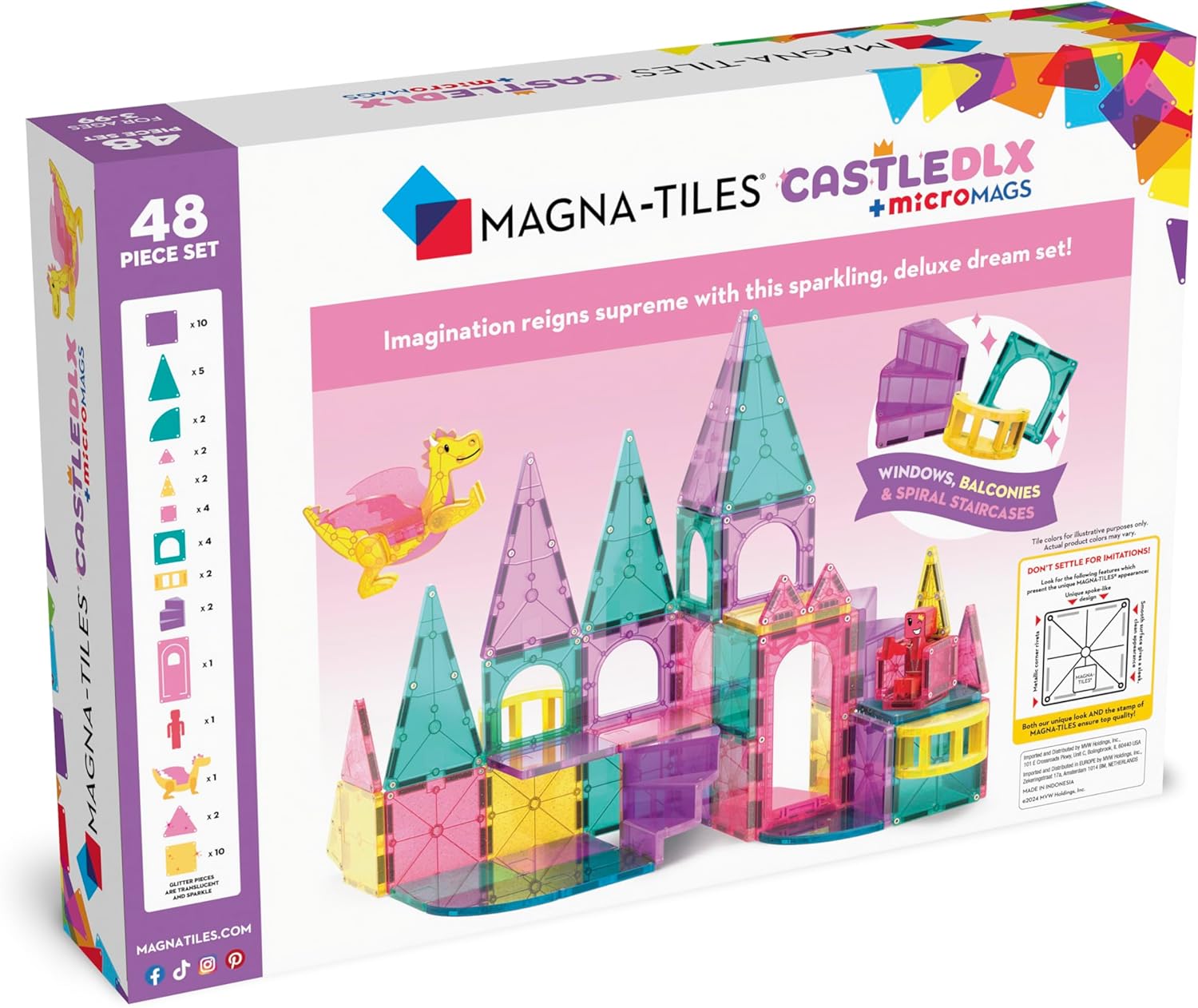 Magna-Tiles Castle DLX 48-Piece Magnetic Construction Set, The Original Magnetic Building Brand