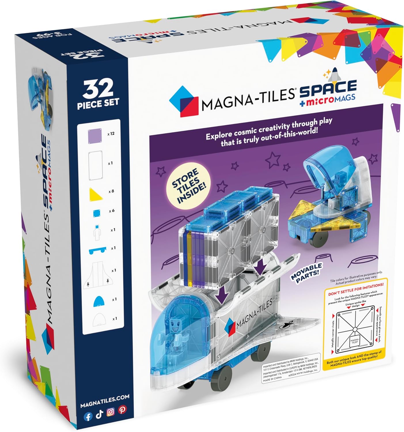 MAGNA-TILES Space 32-teiliges Magnetbauset - Die Originale Magnetbaumarke