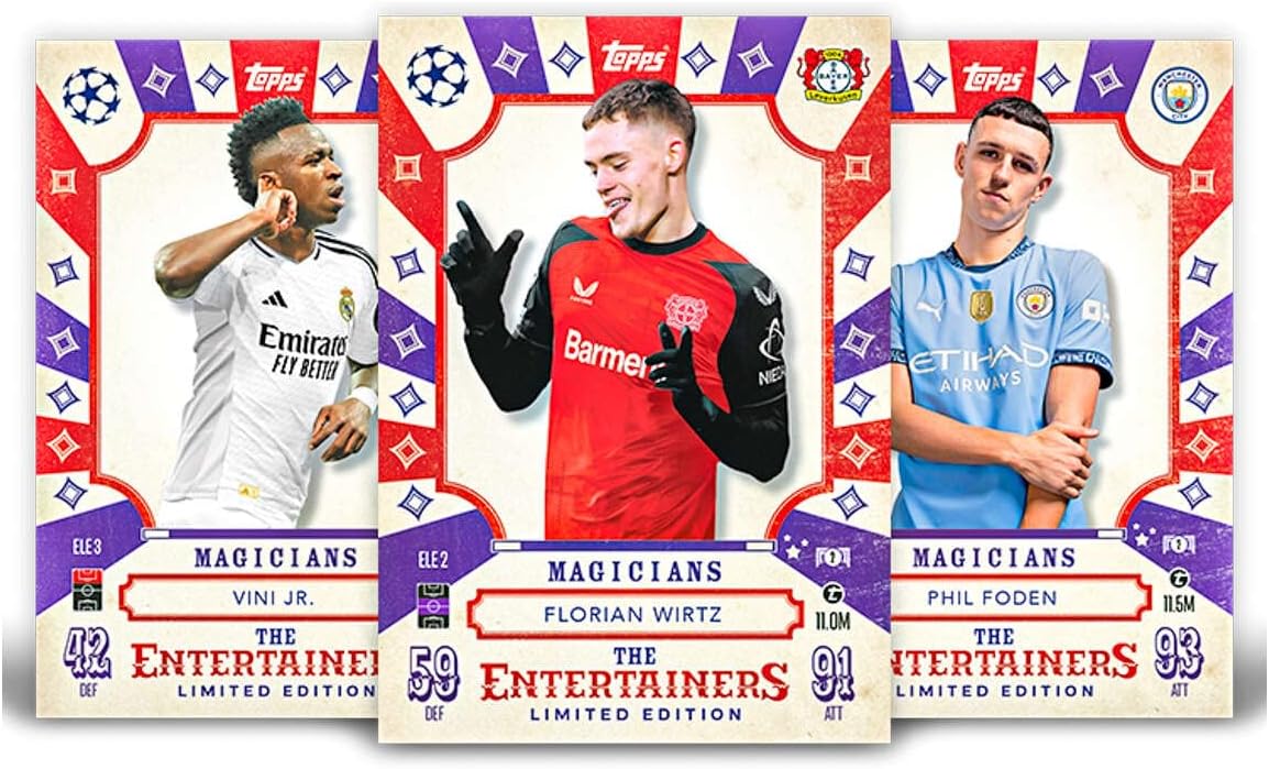 Topps Match Attax 24/25 - Booster Tin - Magicians - contains 28 Match Attax cards plus 3 exclusive 'Magician' LE's - Phil Foden, Florian Wirtz and Vini Jr!