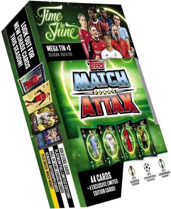 Topps Match Attax 24/25 - Mega Tin 'Time to Shine' - Tin 1 - contains 44 Match Attax cards plus 4 exclusive LE's - Bukayo Saka, Benjamin Šeško, Vitinha and Santiago Giménez!