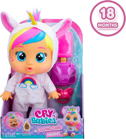 Cry Babies Loving Care Fantasy Dreamy | Bambola interattiva che piange lacrime vere, con pigiama intercambiabili - Bambola giocattolo funzionale per bambini dai 18 mesi in su