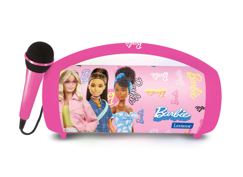 Lexibook, Barbie, Wireless light speaker with microphone, Stereo sound, Karaoke function, USB and SD card ports, Rechargeable battery, Handle to carry everywhere, Pink, BTP585BBZ