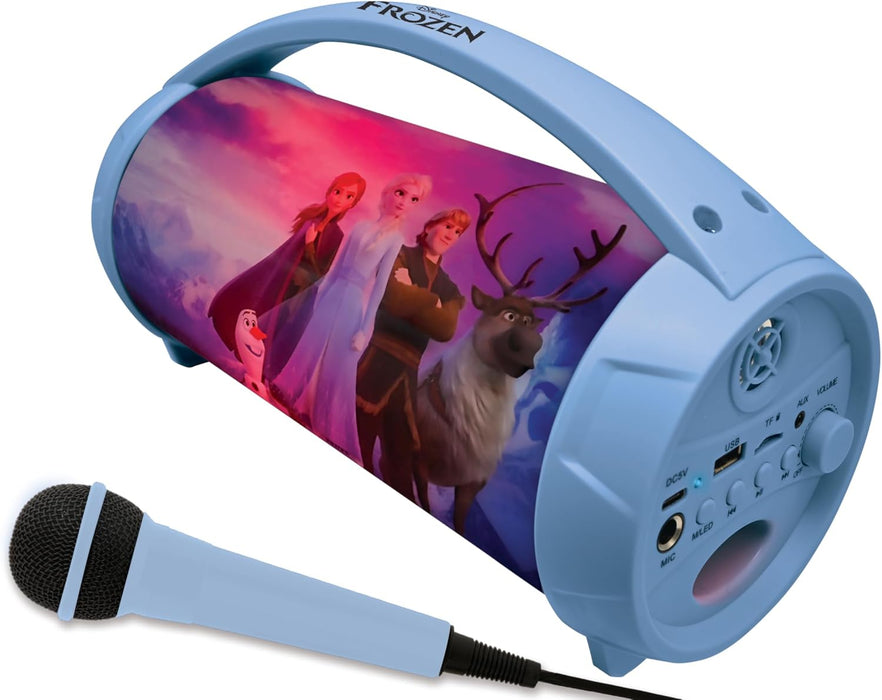 Lexibook, Frozen, Draadloze luidspreker met microfoon, Stereogeluid, Karaoke-functie, USB- en SD-kaartpoorten, Oplaadbare batterij, Blauw/Paars, BTP585FZZ