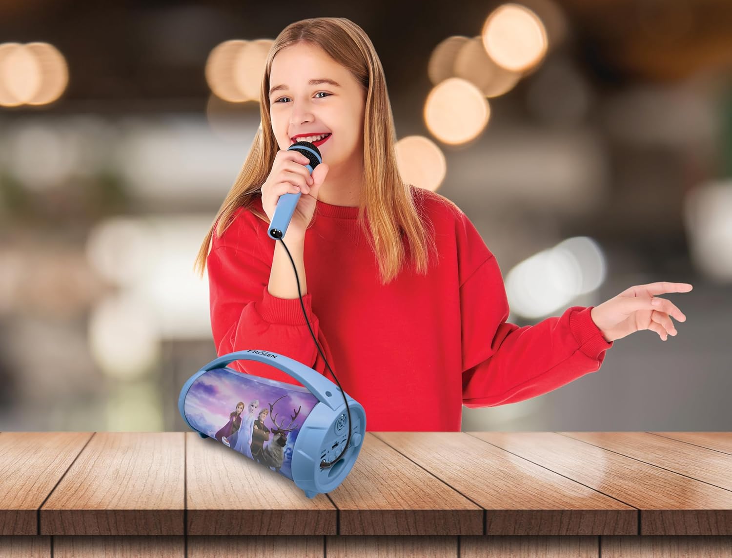 Lexibook, Frozen, Draadloze luidspreker met microfoon, Stereogeluid, Karaoke-functie, USB- en SD-kaartpoorten, Oplaadbare batterij, Blauw/Paars, BTP585FZZ