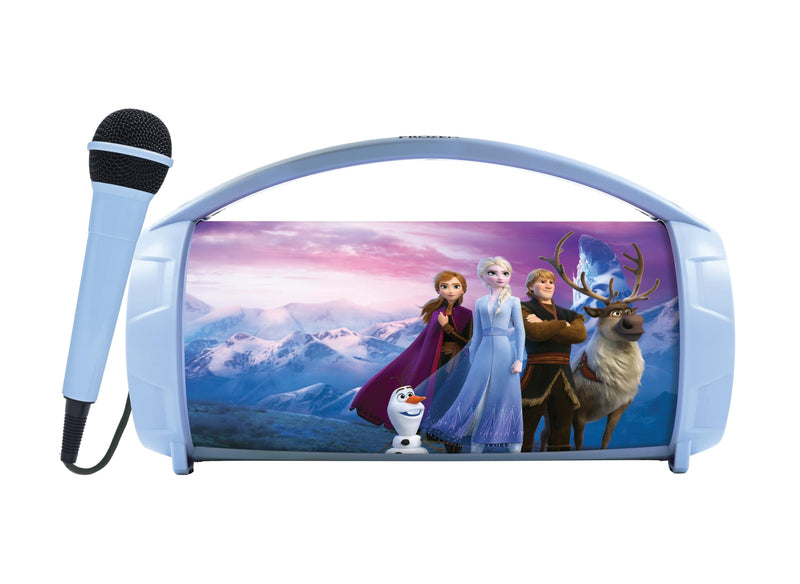 Lexibook, Frozen, Draadloze luidspreker met microfoon, Stereogeluid, Karaoke-functie, USB- en SD-kaartpoorten, Oplaadbare batterij, Blauw/Paars, BTP585FZZ