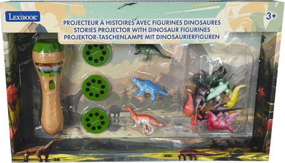 Lexibook LTC045Z Projector and Torch Light, Create up to 3 Stories with 24 Images, 12 Dinosaur Figurines Included, Yellow/Green Dinosaur - With figurines