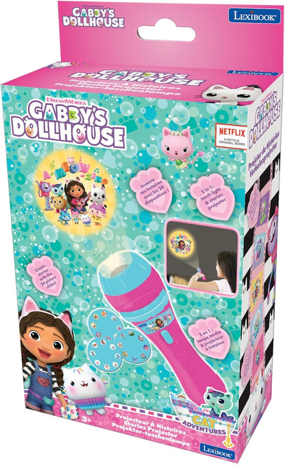 Lexibook LTC050GDH NBC Universal Gabby's Dollhouse, Pandy Paws, Cats, Stories projector and torch light, Projects 24 images TV series with 3 discs, Pink/blue, Rosa/Azul