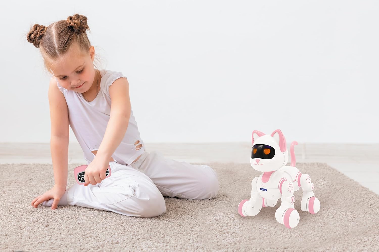 Lexibook, Power Kitty Jr., Remote control cat to train, Waddles like a real cat, Interactive eyes, STEM programmable, Rechargeable battery, Pink/white