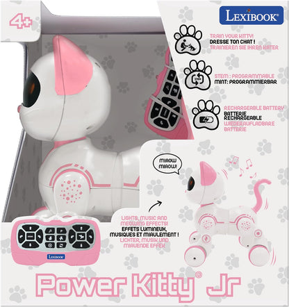 Lexibook, Power Kitty Jr., Remote control cat to train, Waddles like a real cat, Interactive eyes, STEM programmable, Rechargeable battery, Pink/white