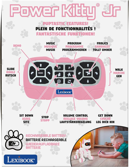 Lexibook, Power Kitty Jr., Remote control cat to train, Waddles like a real cat, Interactive eyes, STEM programmable, Rechargeable battery, Pink/white