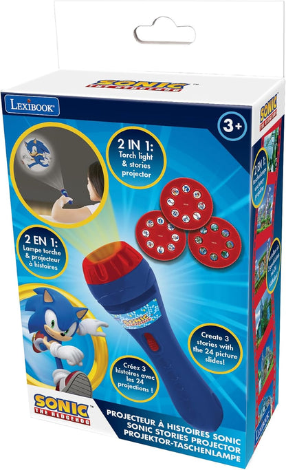 Lexibook, Sega The Hedgehog, Proyector de Historias y Linterna, Proyecta 24 imágenes del Mundo de Sonic con 3 Discos, Color Red/Blue, Talla única (LTC050SN