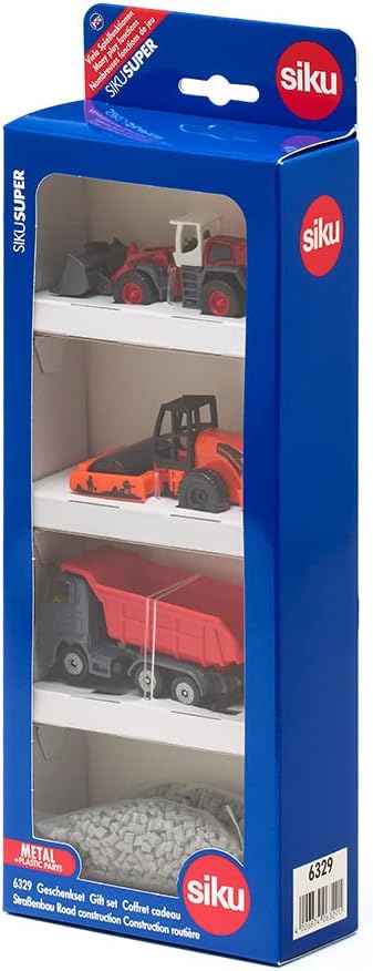siku 6329, Road Construction Gift Set, Dump Truck, Liebherr Wheeled Loader, Road Roller, Movable parts, Incl. Granules