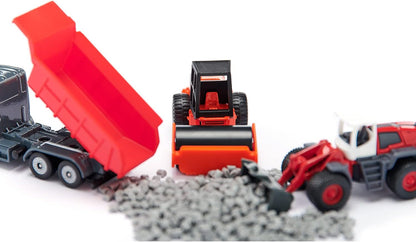 siku 6329, Road Construction Gift Set, Dump Truck, Liebherr Wheeled Loader, Road Roller, Movable parts, Incl. Granules
