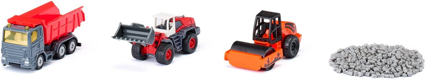 siku 6329, Road Construction Gift Set, Dump Truck, Liebherr Wheeled Loader, Road Roller, Movable parts, Incl. Granules