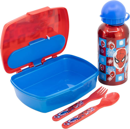 Stor Urban Starter Set with 400 ml Aluminium Bottle and Lunch Box with Cutlery Spiderman Midnight Flyer