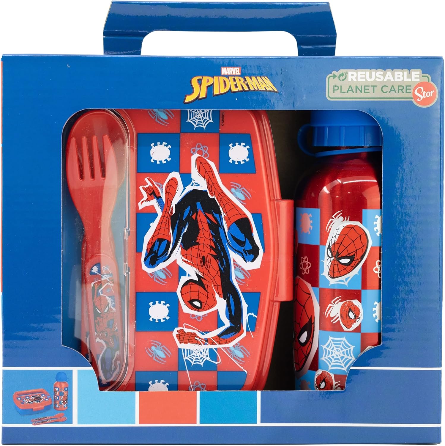 Stor Urban Starter Set with 400 ml Aluminium Bottle and Lunch Box with Cutlery Spiderman Midnight Flyer