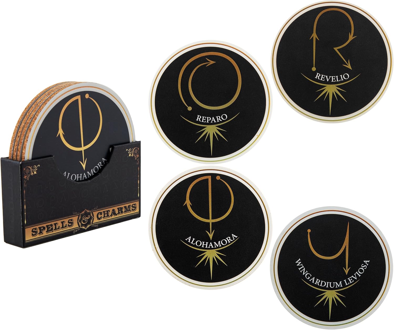 Cinereplicas Harry Potter - Set van 4 spreuken en bedels onderzetters - serie 2-9,5 cm diameter - officiële licentie