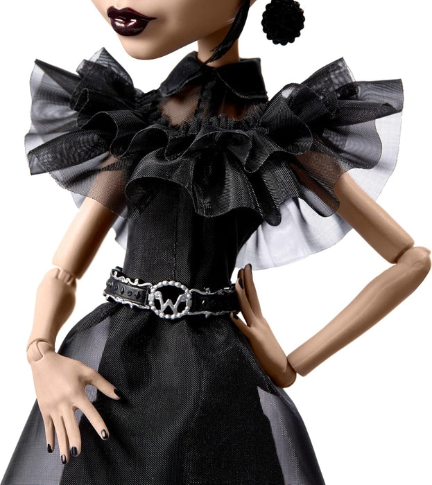 Monster High Wednesday Doll, Rave’N Wednesday Collectible in Black Gothic Gown inspired by Dance Scene, Premium Accessories and Doll Stand, HXJ03