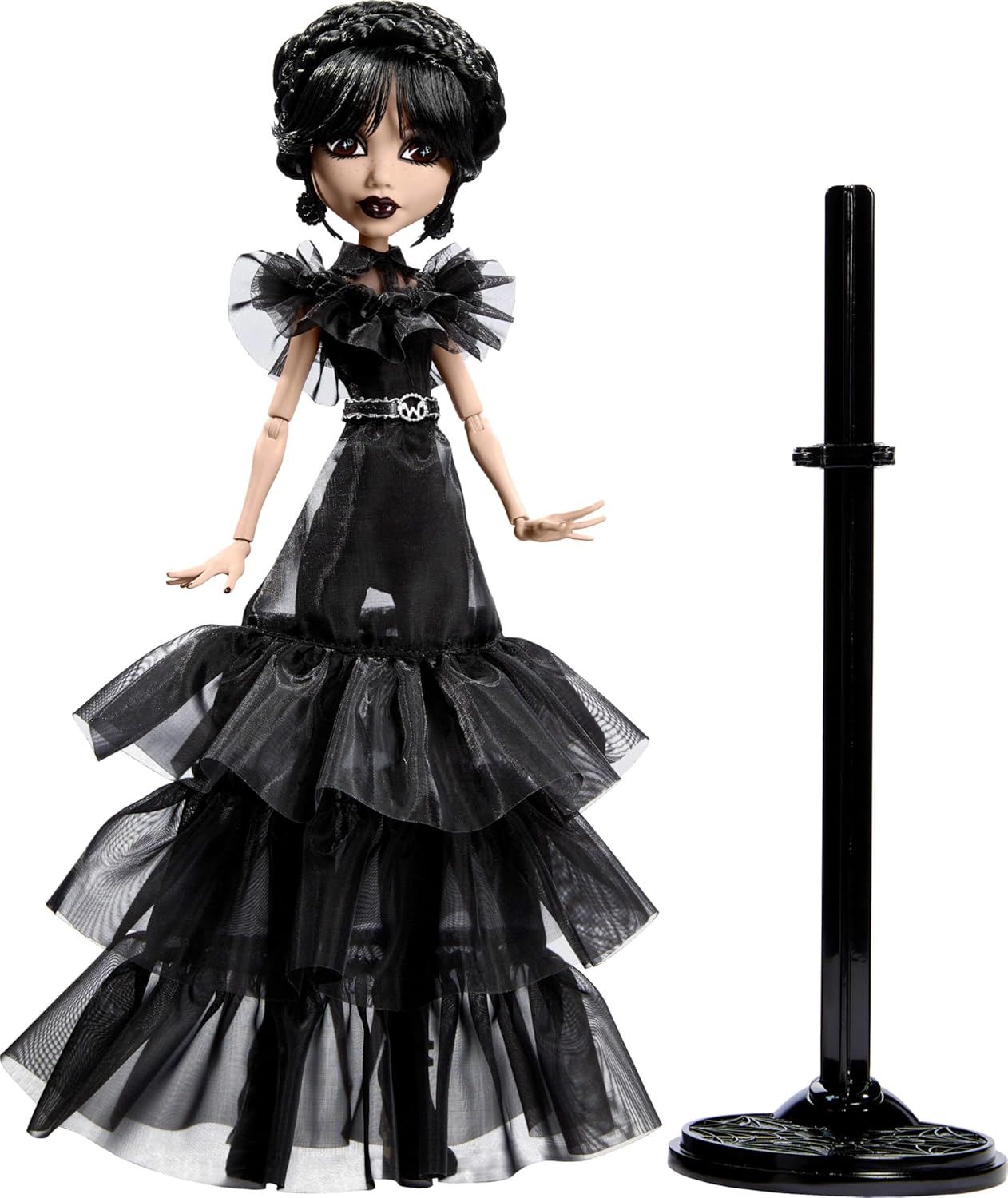 Monster High Wednesday Pop, Rave'N Wednesday Verzamelobject met Zwarte Gothic Jurk, geïnspireerd op de dansscène, Premium Accessoires en Poppenstandaard, HXJ03