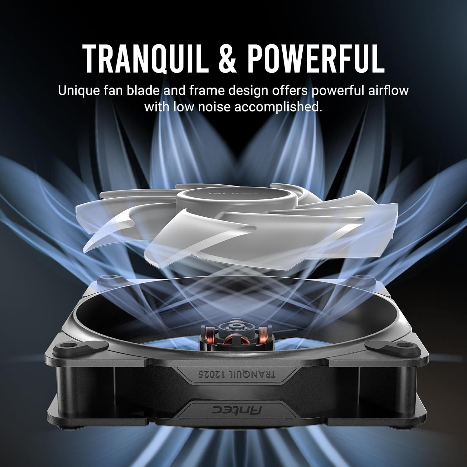 Antec Tranquil 120 ARGB, 120mm x 25mm Case Fans, ARGB PWM Fans, 2000RPM, 64.02CFM, 2.45mmH₂O, 4 Pin PWM & 3 Pin LED Connector, 120mm Fan, Tranquil ARGB Series 3 Packs