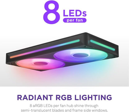 NZXT F240 RGB Core - 240mm Single-Frame Fan Unit with 2 x 120mm RGB Fans - Speed & Lighting Control - High Static Pressure & Airflow - Fluid Dynamic Bearings - 8 aRGB LEDs Per Fan - Black