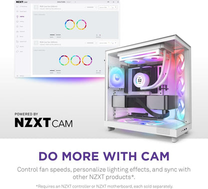 NZXT F240 RGB Core - 240mm Single-Frame Fan Unit with 2 x 120mm RGB Fans - Speed & Lighting Control - High Static Pressure & Airflow - Fluid Dynamic Bearings - 8 aRGB LEDs Per Fan - White