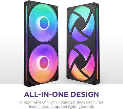 NZXT F280 RGB Core - 280mm Single-Frame Fan Unit with 2 x 140mm RGB Fans - Speed & Lighting Control - High Static Pressure & Airflow - Fluid Dynamic Bearings - 8 aRGB LEDs Per Fan - Black 280mm Black