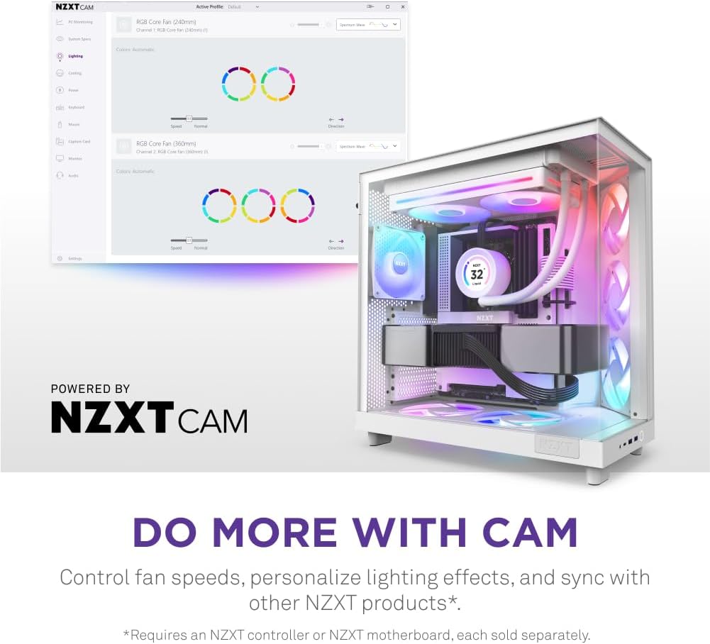 NZXT F280 RGB Core - 280mm Single-Frame Fan Unit with 2 x 140mm RGB Fans - Speed & Lighting Control - High Static Pressure & Airflow - Fluid Dynamic Bearings - 8 aRGB LEDs Per Fan - White 280mm White