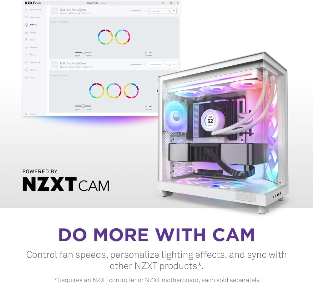 NZXT F360 RGB Core - 360mm Single-Frame Fan Unit with 3 x 120mm RGB Fans - Speed & Lighting Control - High Static Pressure & Airflow - Fluid Dynamic Bearings - 8 aRGB LEDs Per Fan - White 360mm White