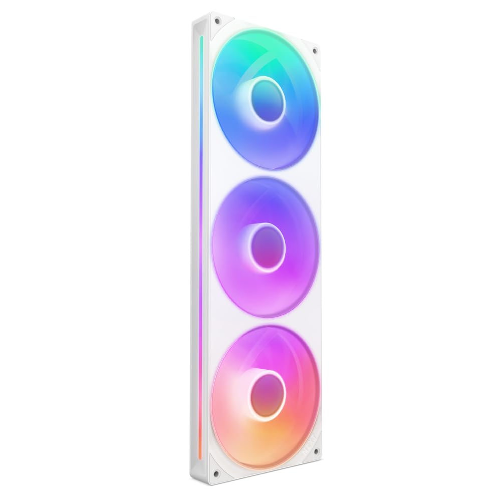 NZXT F360 RGB Core - 360mm Single-Frame Fan Unit with 3 x 120mm RGB Fans - Speed & Lighting Control - High Static Pressure & Airflow - Fluid Dynamic Bearings - 8 aRGB LEDs Per Fan - White 360mm White