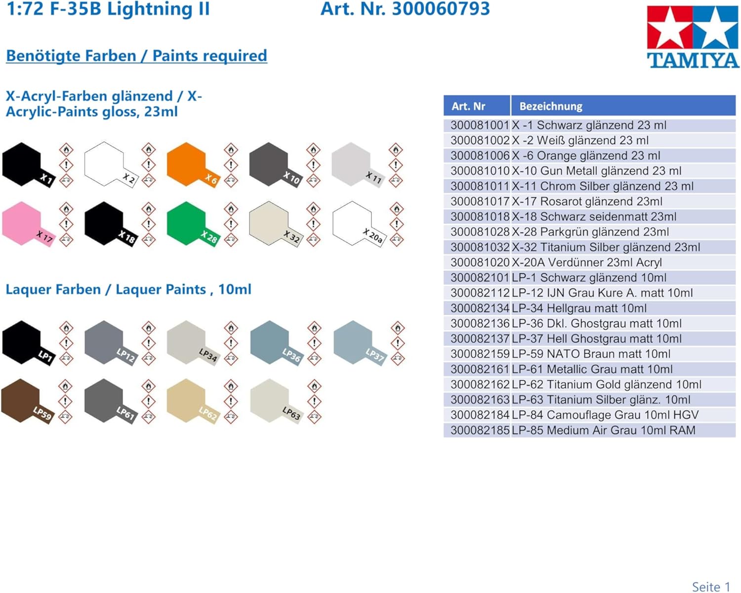 TAMIYA 60793 1:72 F-35B Lightning II - Faithful Replica, Plastic Kit, Crafts, Model Kit, Assembly, Unpainted