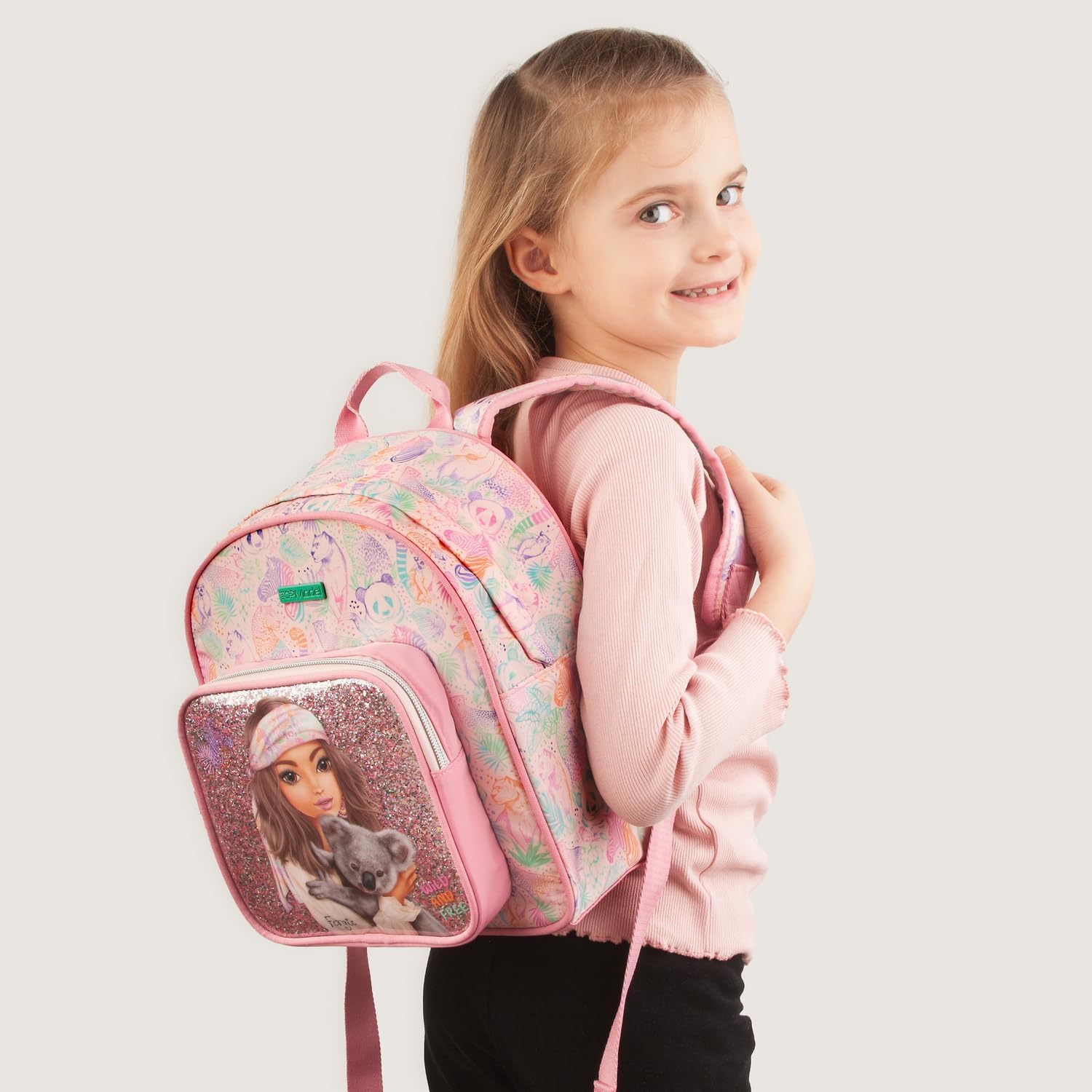 Depesche 12788 TOPModel Wild Backpack in Pink with Model Motif and Colourful Animal Pattern, Bag with Adjustable Straps