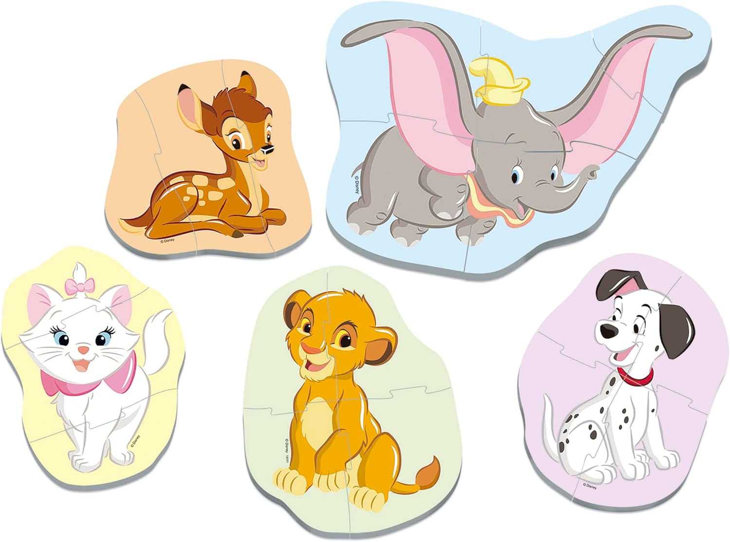 Educa - Disney, Baby Puzzleset mit 5 Puzzles für Kinder ab 24 Monaten, Bambi, Dumbo, 101 Dalmatiner, Aristocats, König der Löwen (18591)