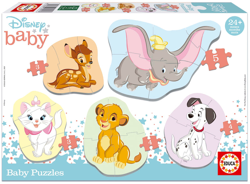 Educa - Disney, Baby Puzzleset mit 5 Puzzles für Kinder ab 24 Monaten, Bambi, Dumbo, 101 Dalmatiner, Aristocats, König der Löwen (18591)