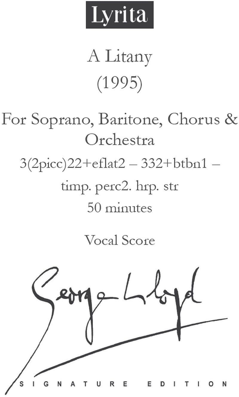 Lloyd: A Litany for soprano, baritone, chorus & orchestra Vocal Score