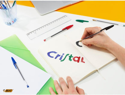 BIC Cristal Original Kugelschreiber mit mittlerer Spitze (1,00 mm), sechseckigem Schaft und passender Kappe – Blau, Kartonschachtel à 10
