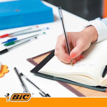BIC Cristal Original Kugelschreiber mit mittlerer Spitze (1,00 mm), sechseckigem Schaft und passender Kappe – Blau, Kartonschachtel à 10