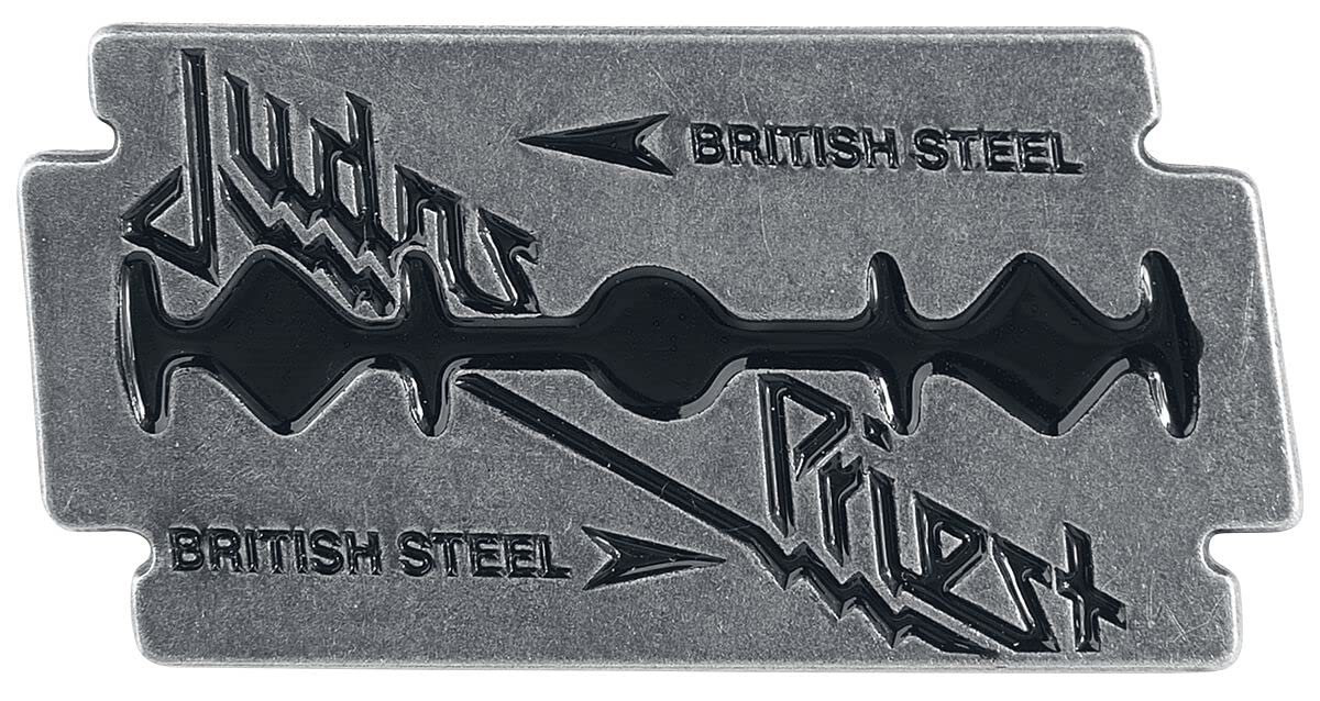 Judas Priest Pin Badge British Steel Razor Bandge Logo Official Grey One Size