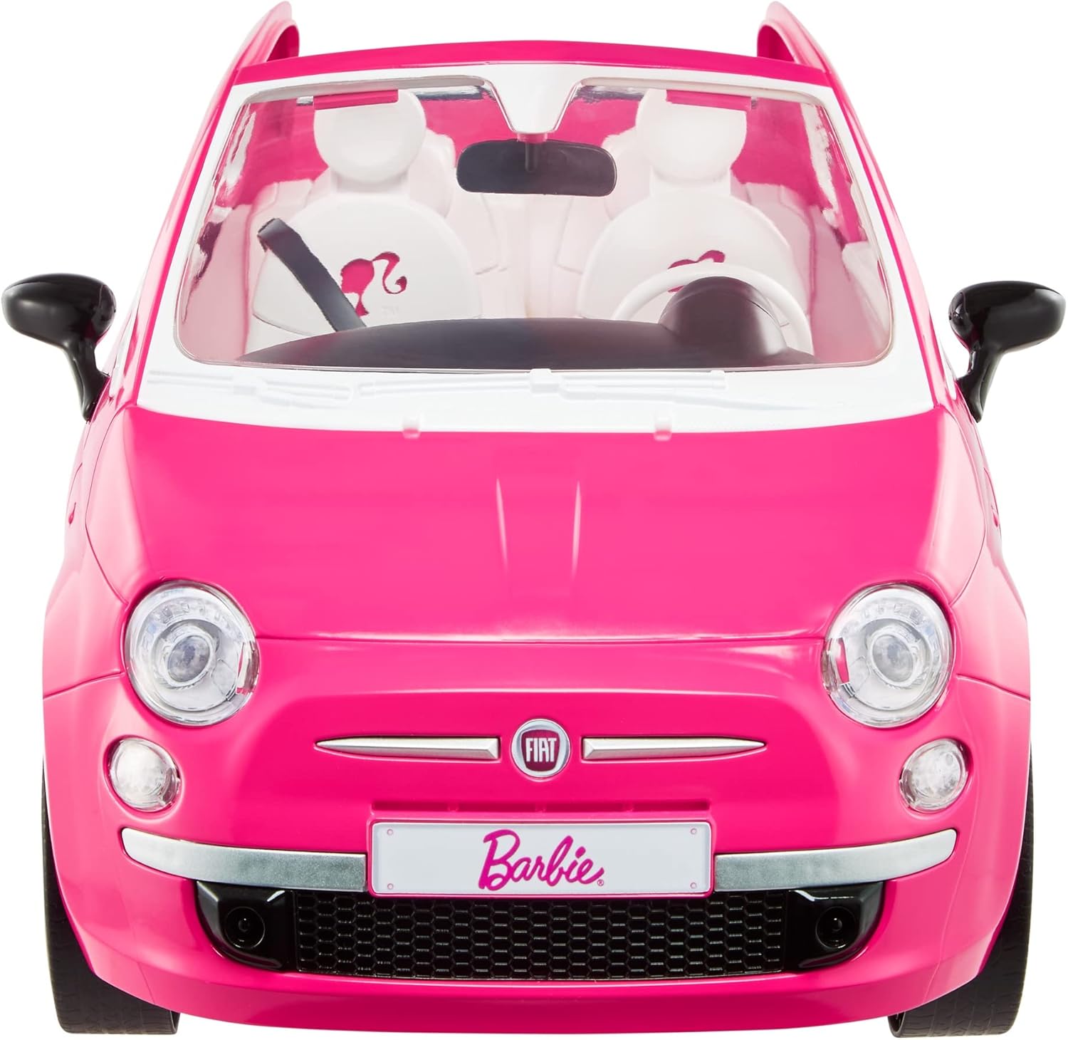 Barbie con su Coche Fiat Muñeca Rubia con Vestido de Moda y vehículo Rosa de Juguete, Regalo para niñas y niños +3 años (Mattel HGV03