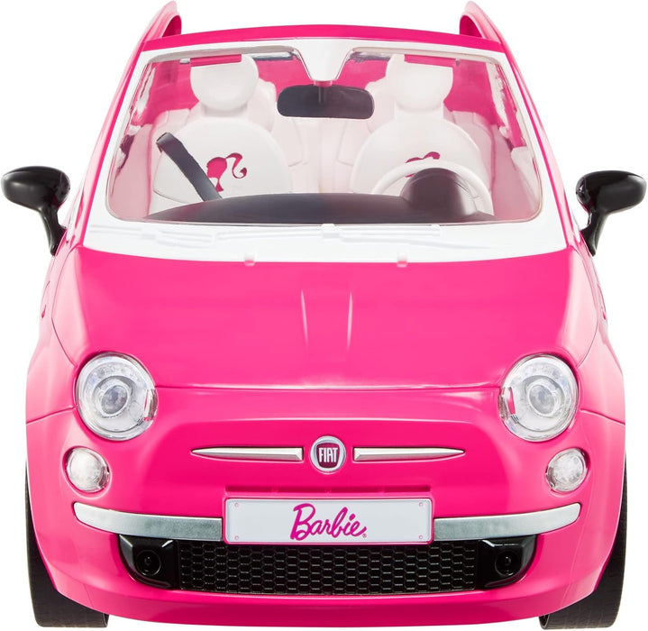 Barbie con su Coche Fiat Muñeca Rubia con Vestido de Moda y vehículo Rosa de Juguete, Regalo para niñas y niños +3 años (Mattel HGV03