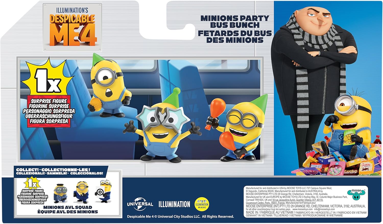 Minions Despicable Me 4 4 Figure Packs Party Bus Bunch | 5.8cm Collectible Figures | Pack Has 3 Figures Visible Plus 1 Surprise Figure Hidden