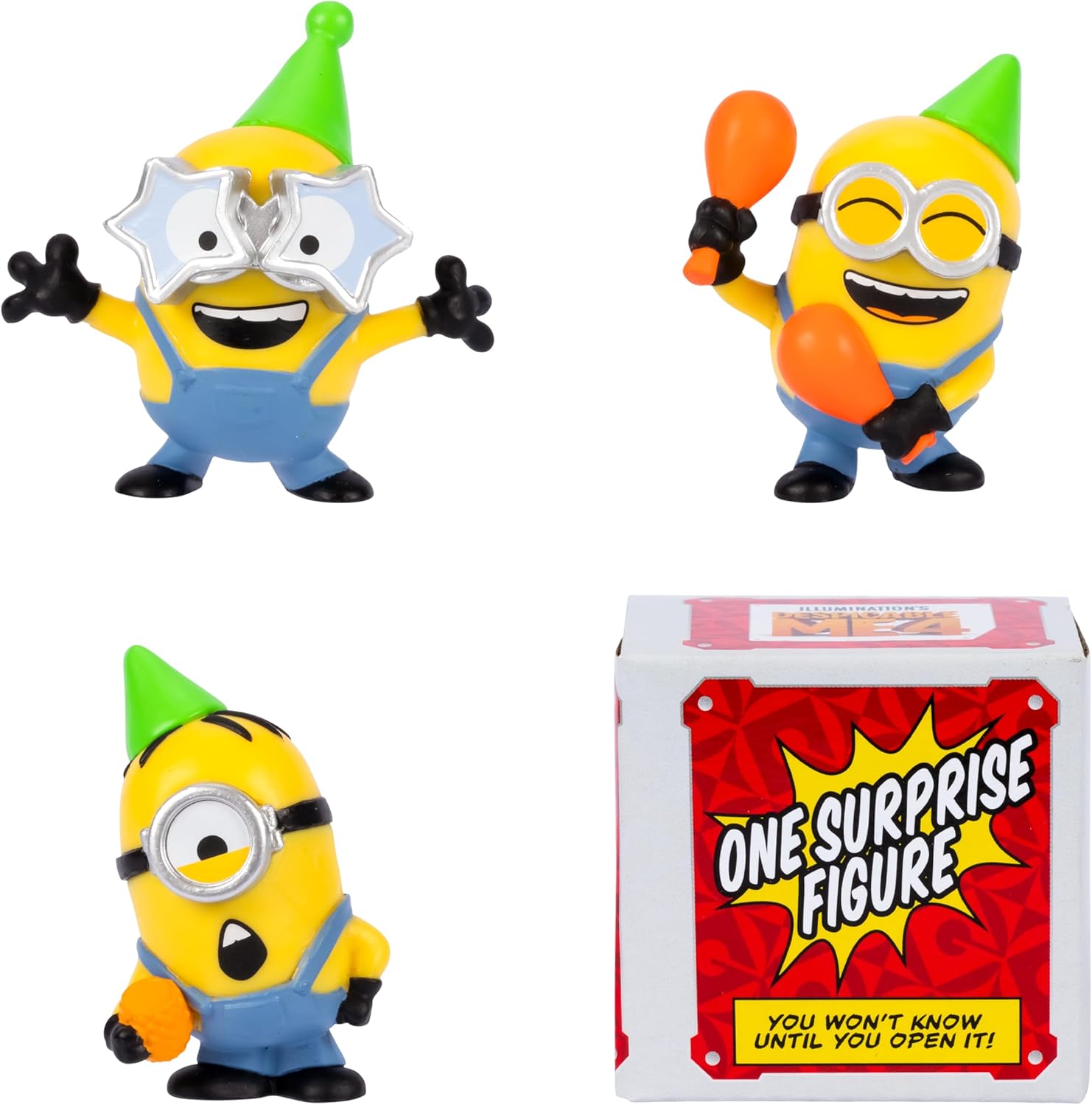 Minions Despicable Me 4 4 Figure Packs Party Bus Bunch | 5.8cm Collectible Figures | Pack Has 3 Figures Visible Plus 1 Surprise Figure Hidden