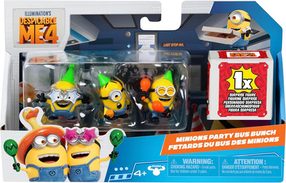 Minions Despicable Me 4 4 Figure Packs Party Bus Bunch | 5.8cm Collectible Figures | Pack Has 3 Figures Visible Plus 1 Surprise Figure Hidden