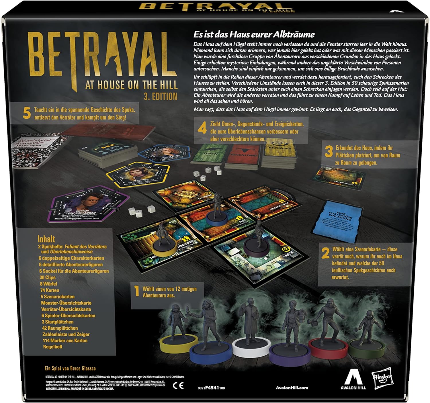 Hasbro Hill Betrayal at The House on The Hill Third Edition, Cooperative Board Game from 12 Years, 3 6 Players, 50 Haunted Scenarios, Multi-Colour, One Size
