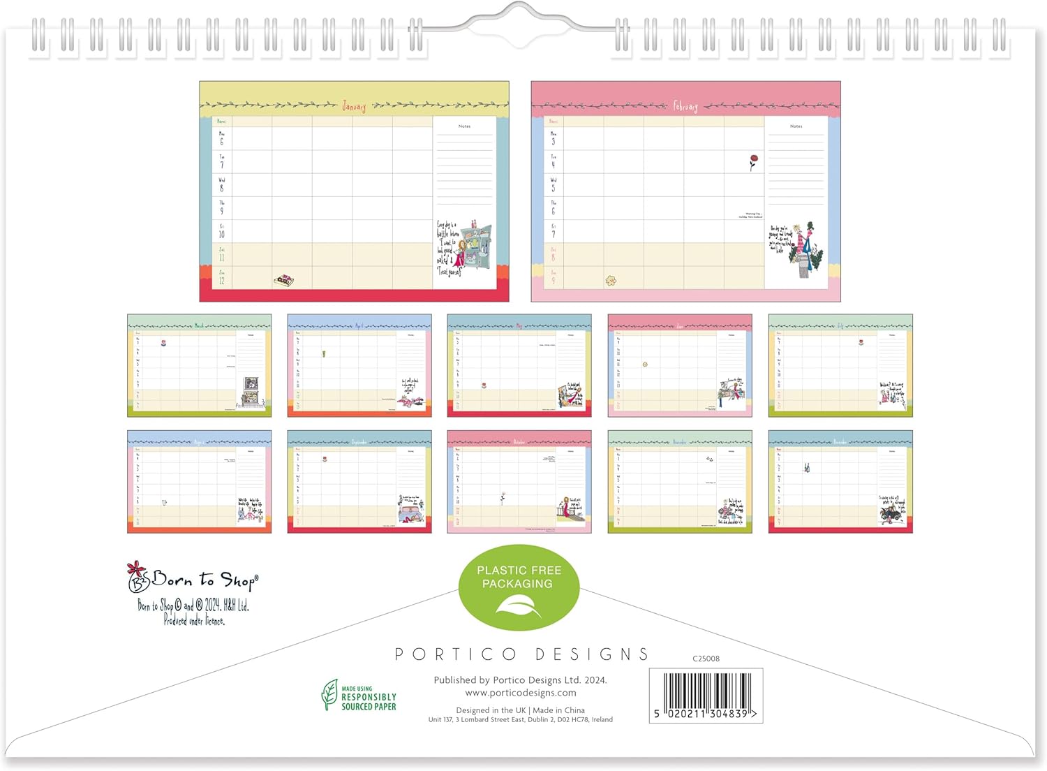 2025 Born to Shop A4 Family Planner Wall Calendar