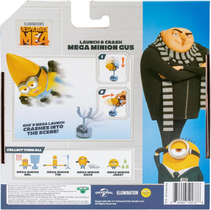 Minions Despicable Me 4 Launch And Crash Mega Gus Action Figure | Launch Gus Into The Scene From His Launcher | Collect All 5 Different Mega All With A Different Play Feature And Accessories